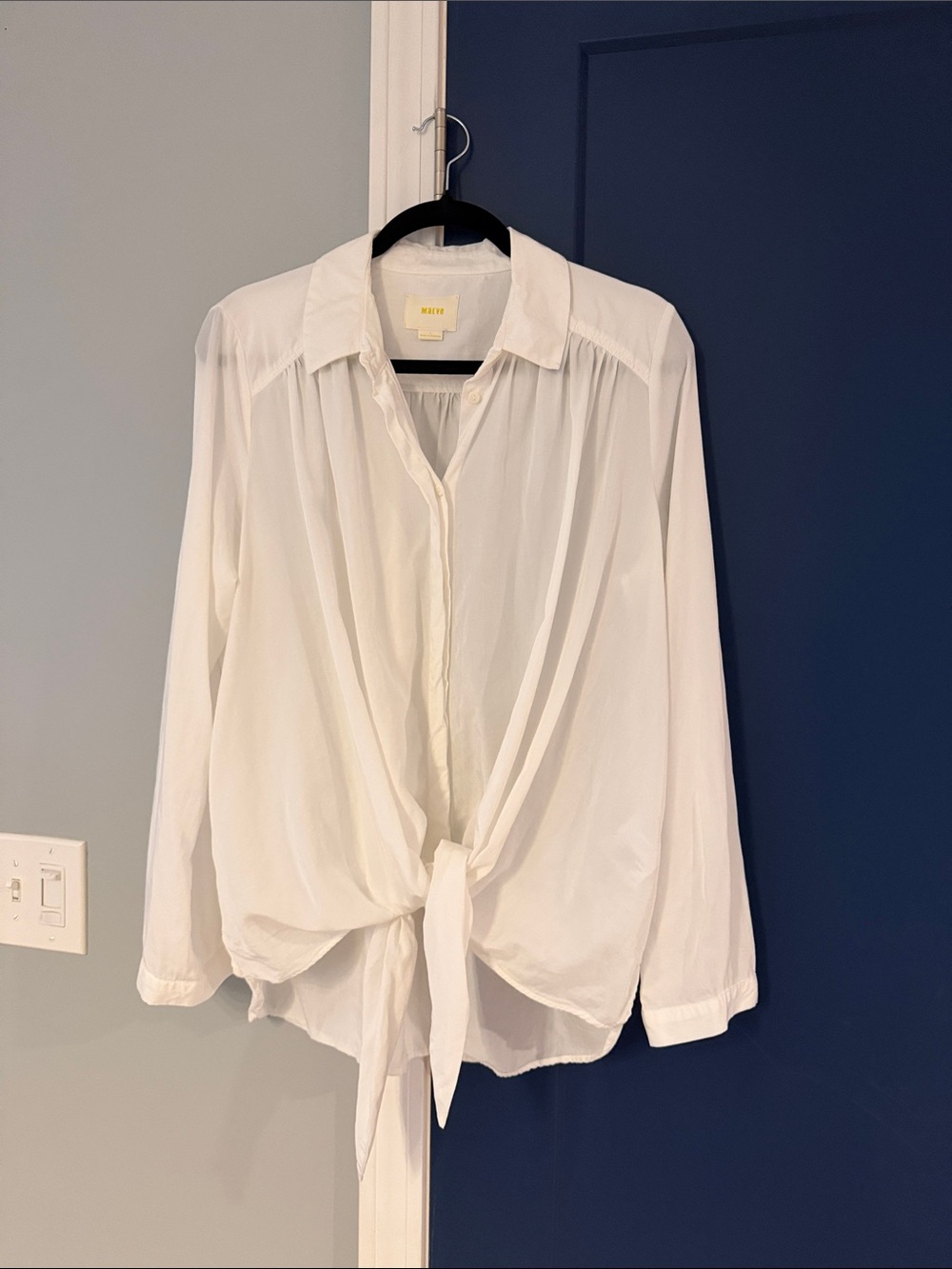 Maeve Anthropologie White Tie-Front Button-Down Shirt dressy women’s large